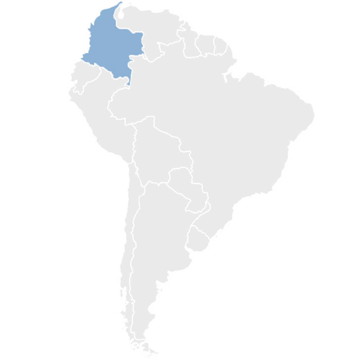 Gray map of South America with Colombia in blue