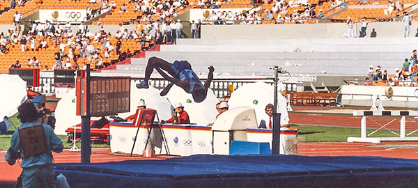 Jimmy Mellado competes in the high jump during the 1988 Seoul Olympics decathlon