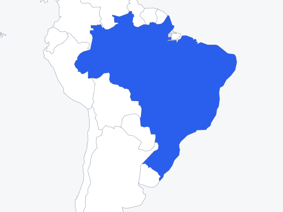 Map of South America with Brazil highlighted in blue
