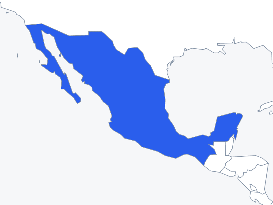 Map of Central America with Mexico highlighted in blue
