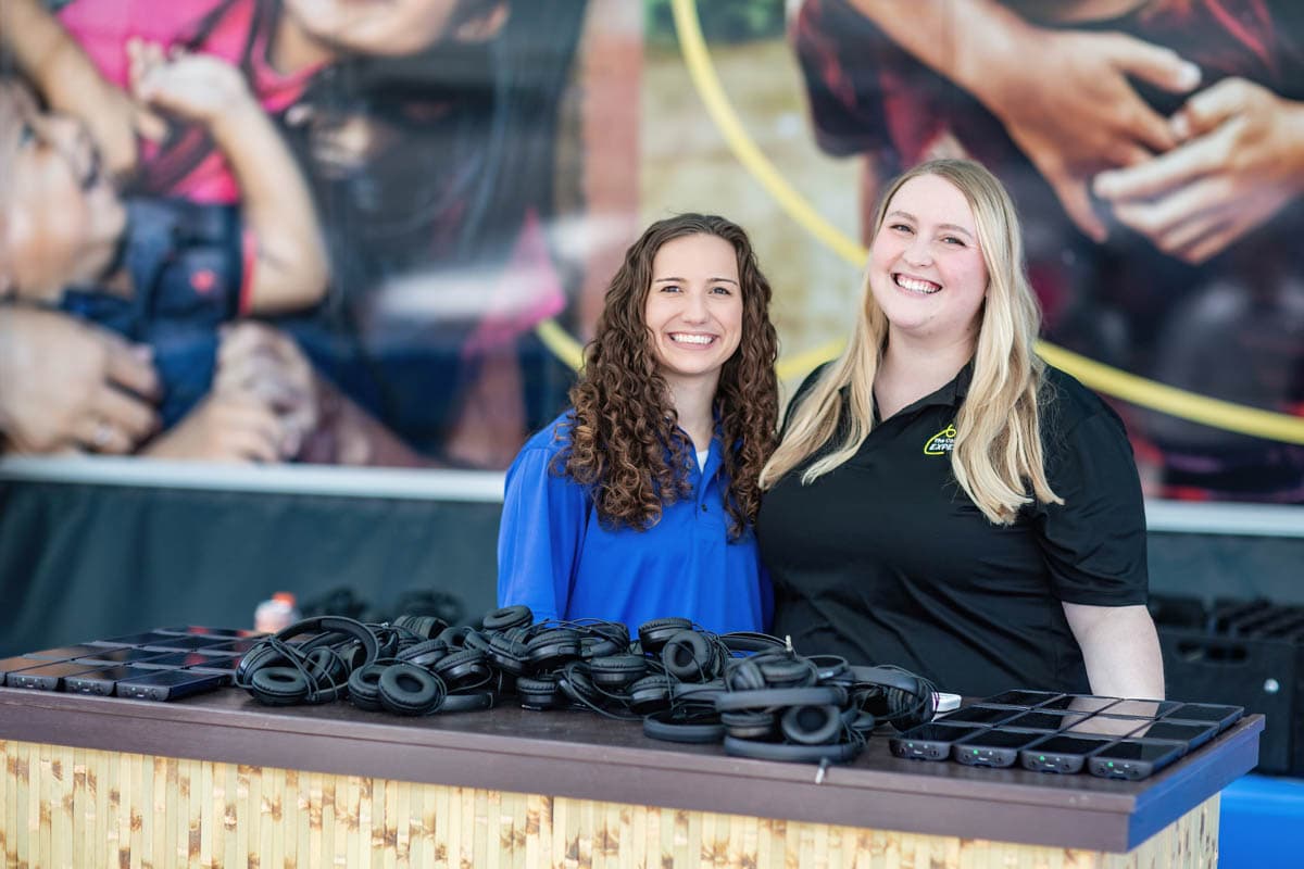 Friendly volunteers behind the desk