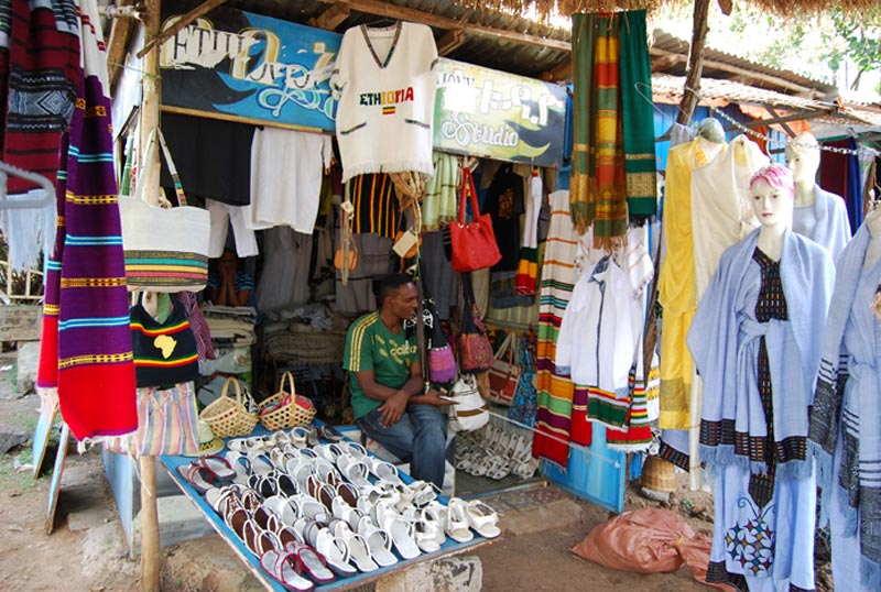 Ethiopia Man in a Small Clothing Shop