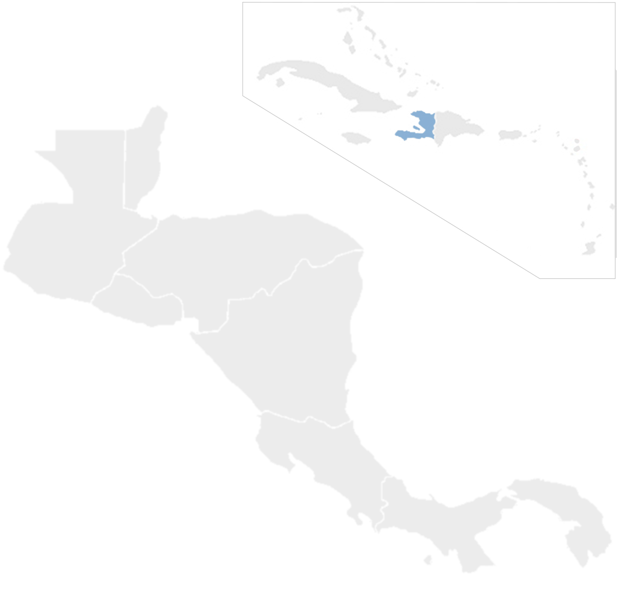Gray map of Central America and the Caribbean with Haiti in blue