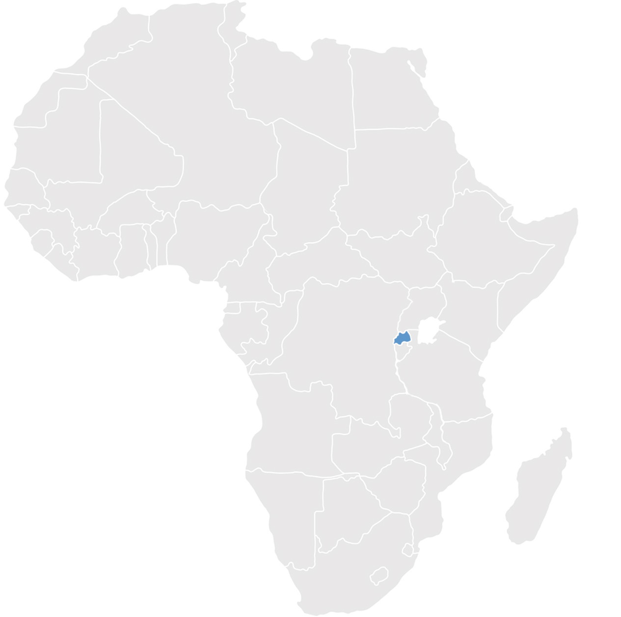 Gray map of Africa with Rwanda in blue