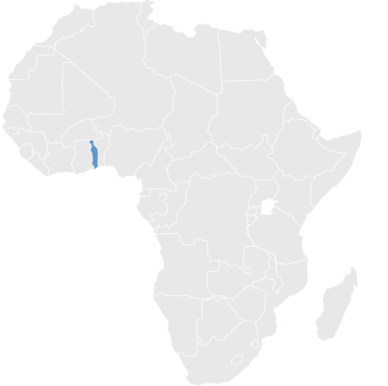 Gray map of Africa with Togo in blue