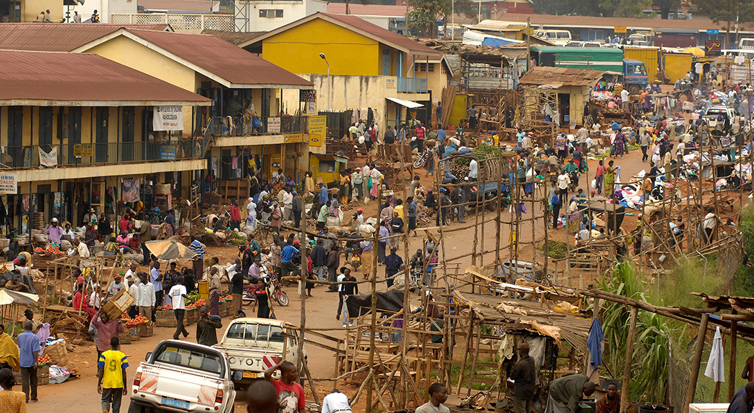 a crowded street in Uganda