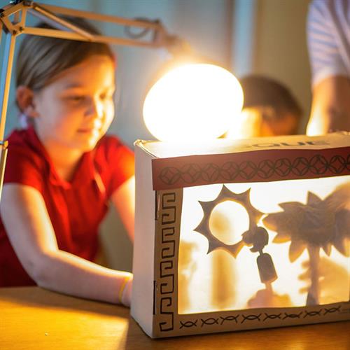 Child looking into shadow box