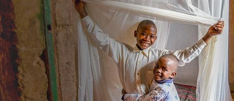Two children underneath a malaria net