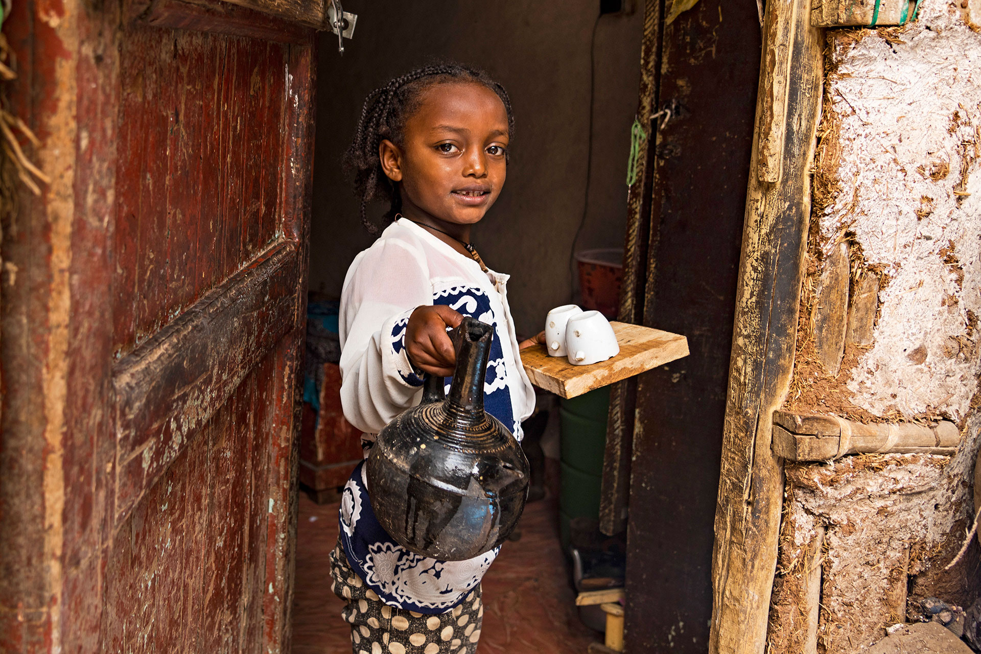 7-year-old Afomiya at her home in Ethiopia