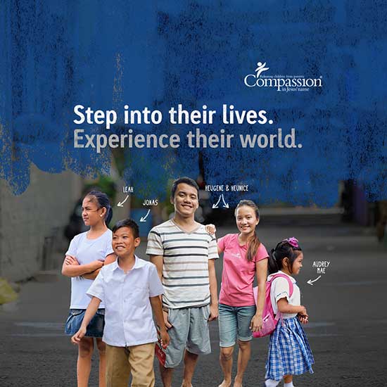 Step Into My Shoes promotional image with the four Filipino children featured