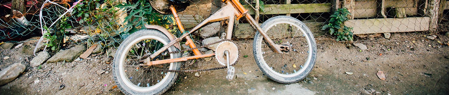 An orange bicycle