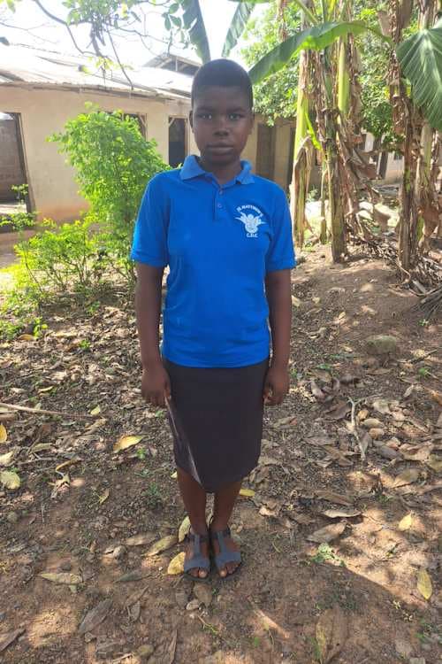 An unsponsored girl named Theresa from Ghana who lives in an AIDS-affected area and has waited 533 days for a sponsor.