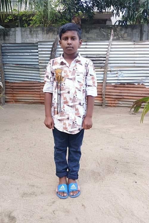 An unsponsored boy named Jebin from Sri Lanka who has waited 516 days for a sponsor.