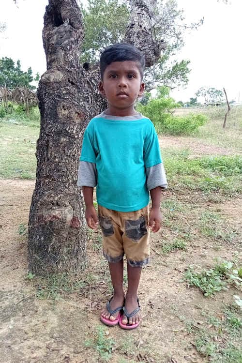 An unsponsored boy named Sanjei from Sri Lanka who has waited 453 days for a sponsor.