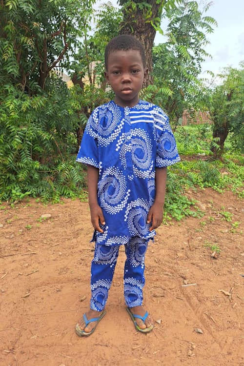 An unsponsored boy named Mukadas from Ghana who lives in an AIDS-affected area and has waited 323 days for a sponsor.