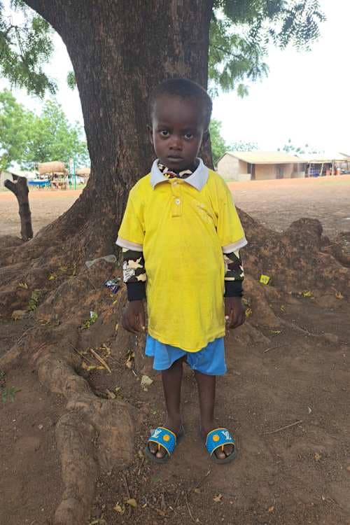 An unsponsored boy named Awuforba from Ghana who lives in an AIDS-affected area and has waited 348 days for a sponsor.
