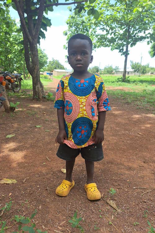 An unsponsored boy named Ebenezer from Ghana who lives in an AIDS-affected area and has waited 447 days for a sponsor.