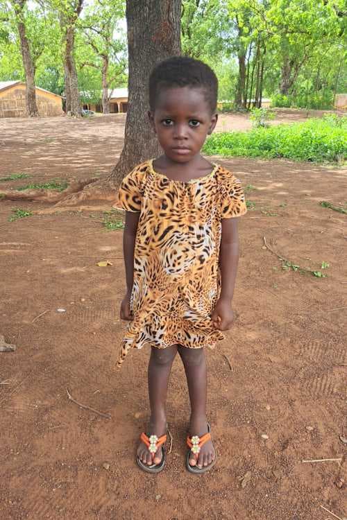 An unsponsored girl named Pona from Ghana who lives in an AIDS-affected area and has waited 336 days for a sponsor.