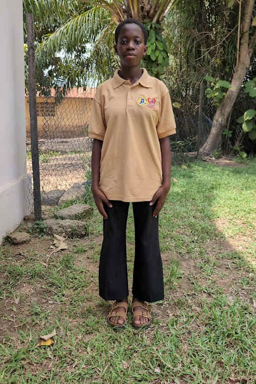 An unsponsored girl named Fafa from Ghana who lives in an AIDS-affected area and has waited 525 days for a sponsor.