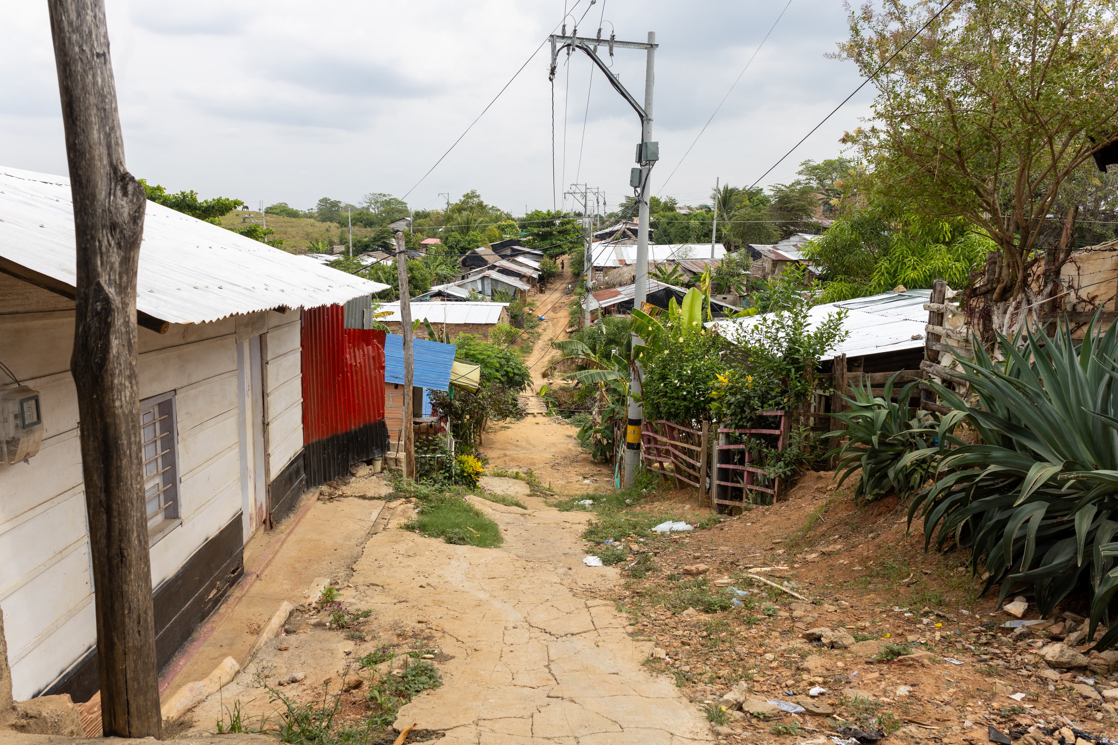 An alley view of an impoverished community in Colombia.