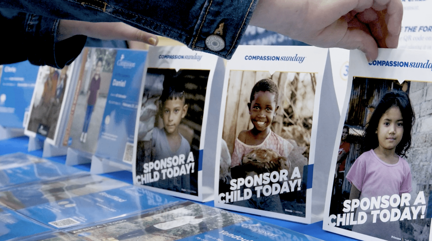 Compassion Sunday displays sitting on a table.