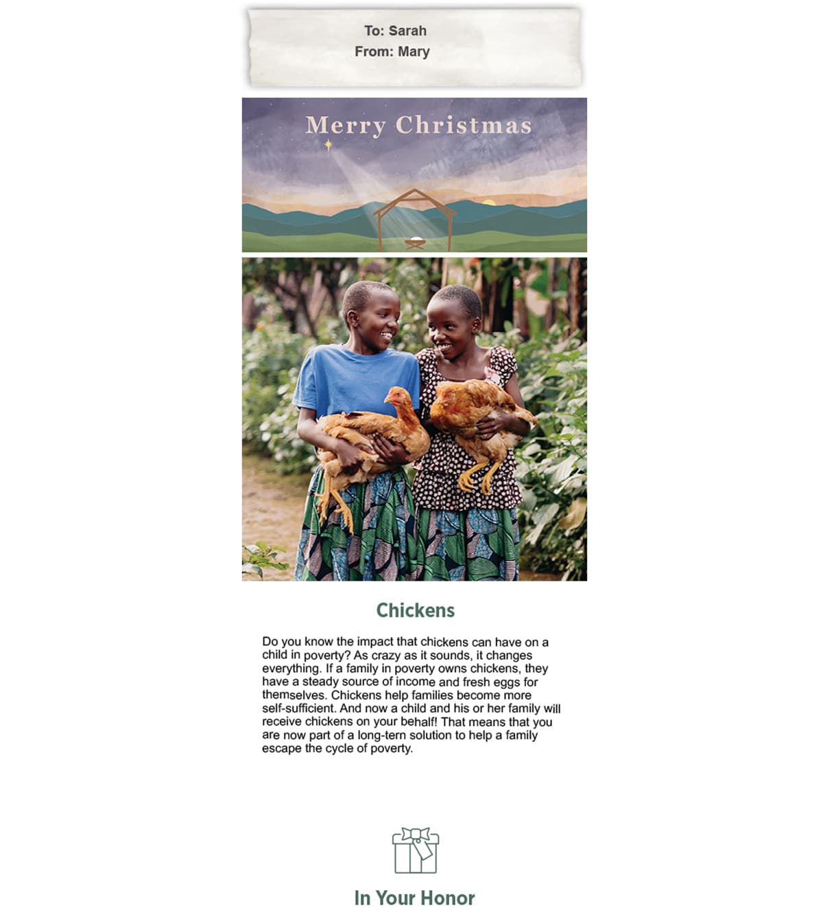 Image of an Honor Card sent digitally.