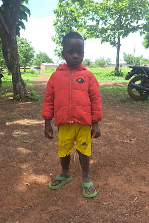 An unsponsored boy named Adolf from Ghana who lives in an AIDS-affected area and has waited 420 days for a sponsor.