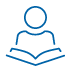 Blue line icon of person reading a book