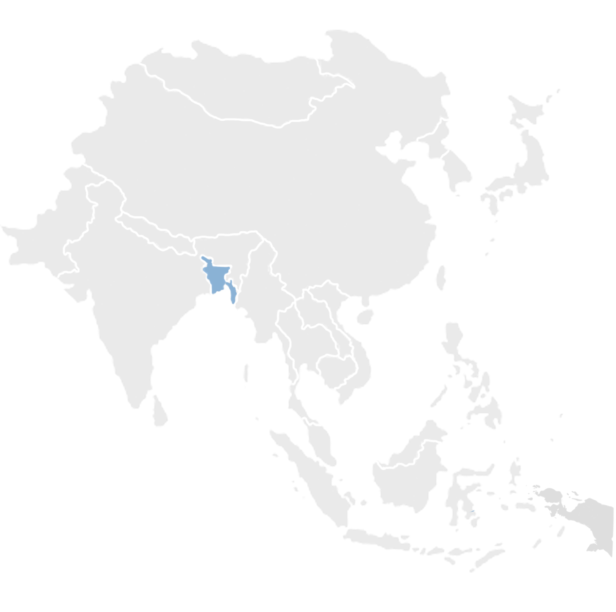 Gray map of Asia with Bangladesh in blue