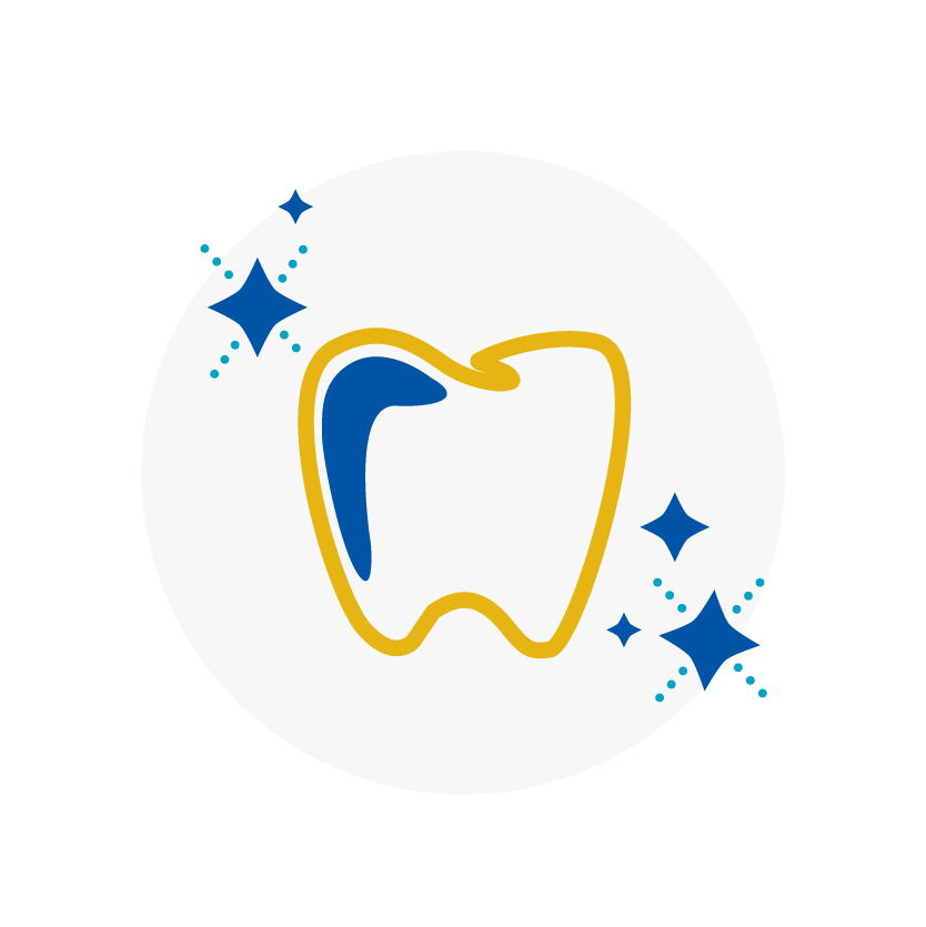 Blue and yellow icon of a tooth