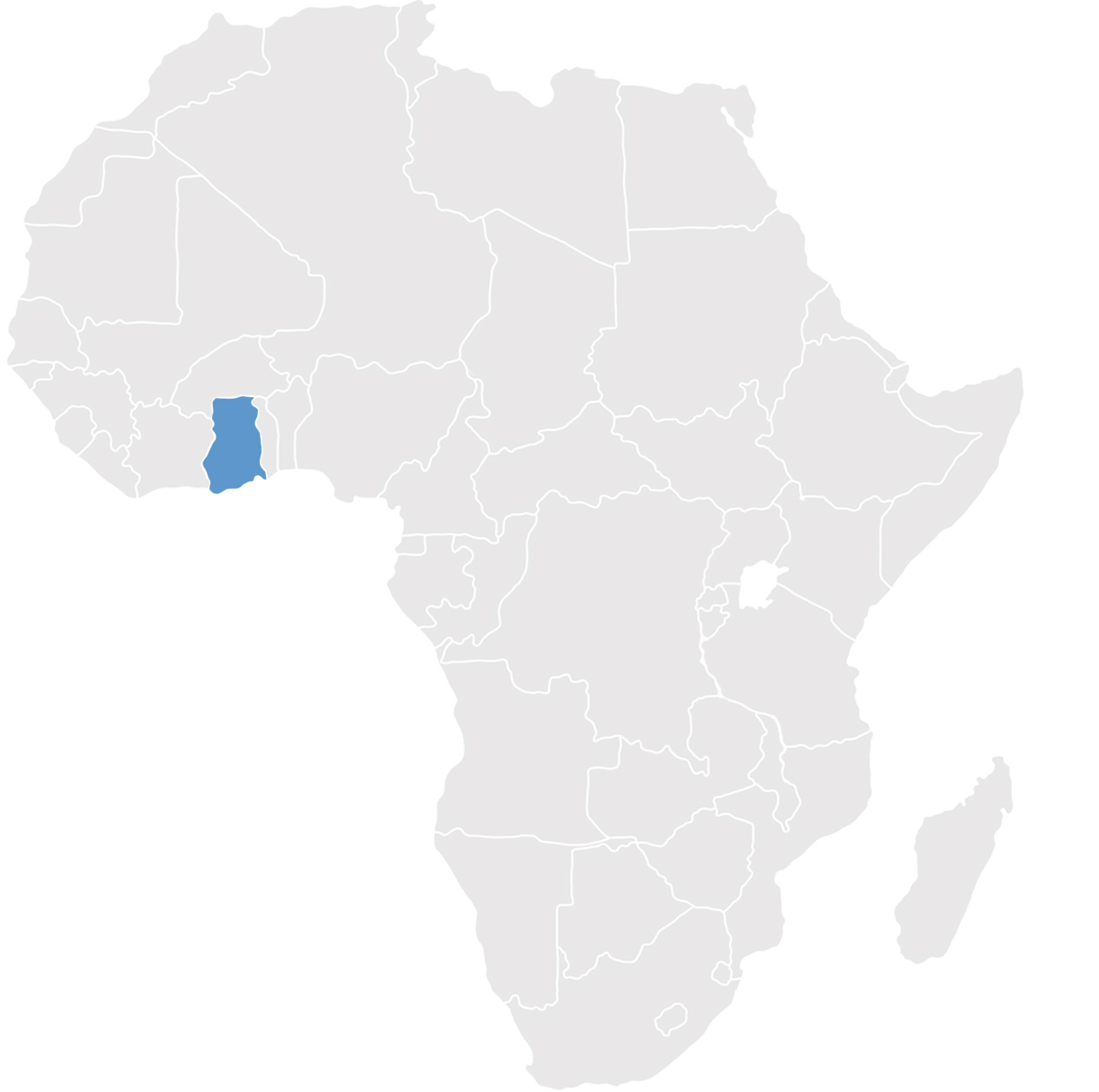Gray map of Africa with Ghana in blue