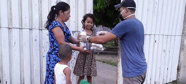 a family receiving aid
