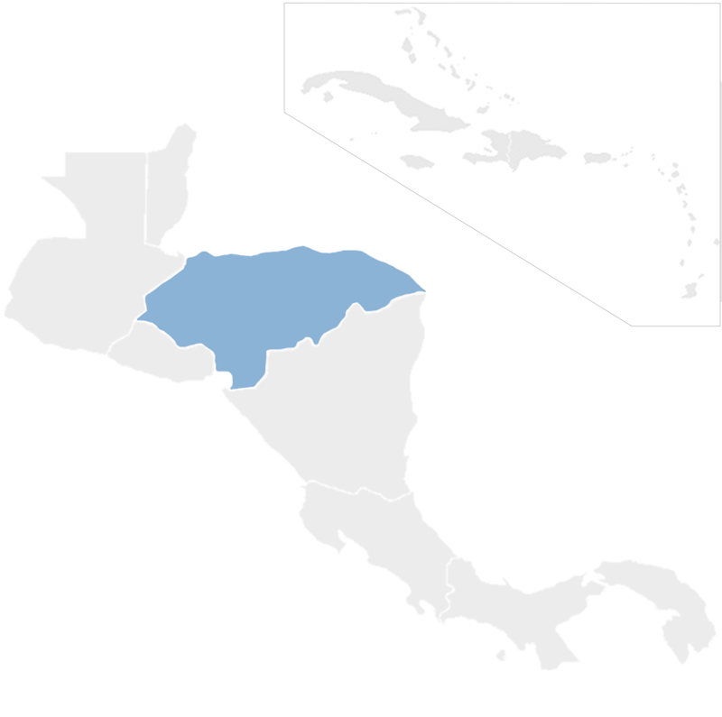Gray map of Central America with Honduras in blue