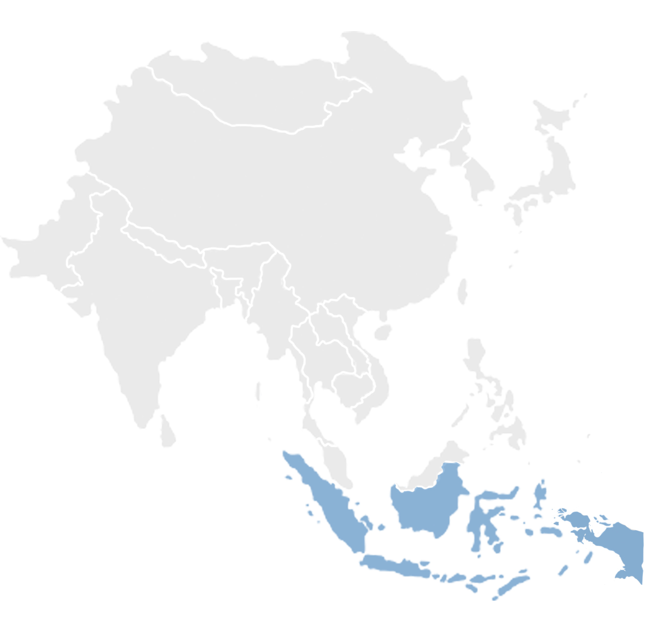 Gray map of Asia with Indonesia in blue