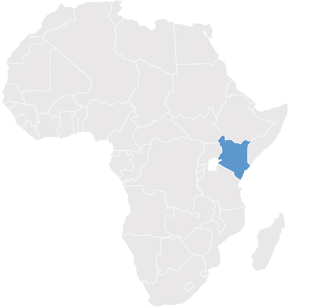 Gray map of Africa with Kenya in blue