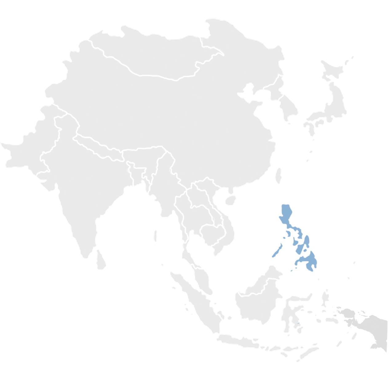 Gray map of Asia with Philippines in blue