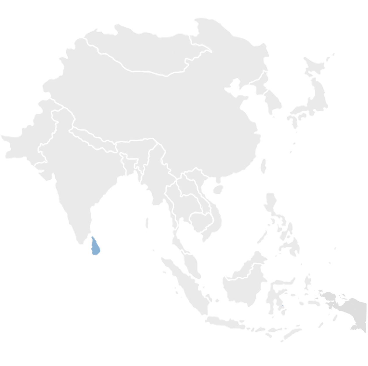 Gray map of Asia with Sri Lanka in blue
