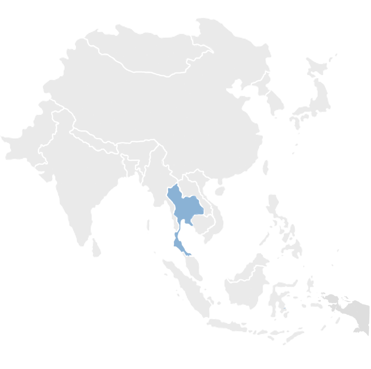 Gray map of Asia with Thailand in blue